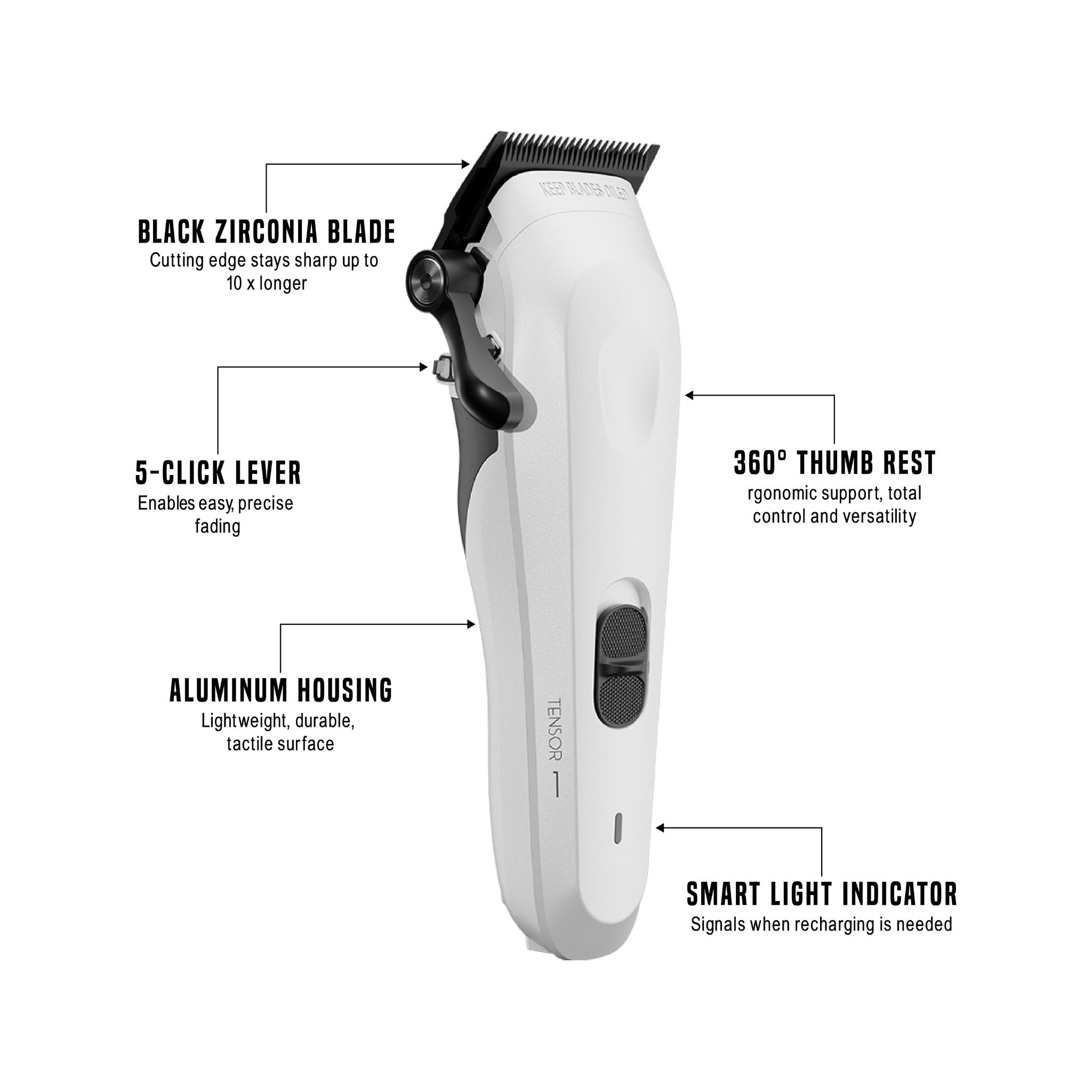 Tensor 1 White – Barbier et tondeuse à cheveux professionnels alimentés par l’IA
